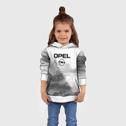 Толстовка-худи детская Opel на сером абстрактном фоне, цвет: 3D-белый — фото 2