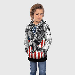 Толстовка-худи детская Орел на фоне американского флага USA, цвет: 3D-черный — фото 2