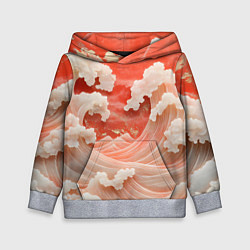 Толстовка-худи детская Японские красные волны, цвет: 3D-меланж