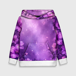 Толстовка-худи детская Волшебные цветы в фиолетовой дымке, цвет: 3D-белый