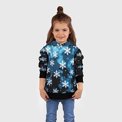 Толстовка-худи детская Стилизованный паттерн со снежинками тёмно-синий, цвет: 3D-черный — фото 2