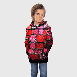 Толстовка-худи детская Рубиновый красный витражные плитки, цвет: 3D-черный — фото 2