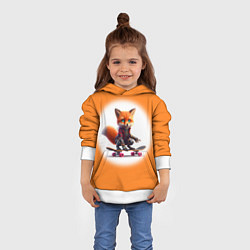 Толстовка-худи детская Cyber fox cub is a cool skateboarder - ai art, цвет: 3D-белый — фото 2