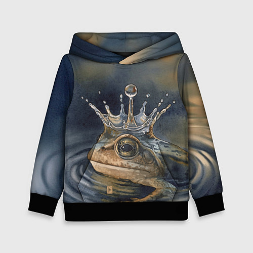 Детская толстовка Акварельная Царевна-лягушка и капля / 3D-Черный – фото 1