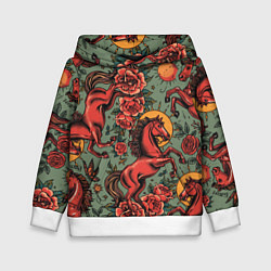 Детская толстовка Красный конь и розы