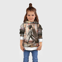 Толстовка-худи детская Пришелец в костюме в полосочку, цвет: 3D-белый — фото 2