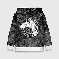 Толстовка-худи детская Ворон в круге рун и компас вегвизир, цвет: 3D-белый