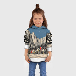 Толстовка-худи детская Небольшой новогодний город в горах, цвет: 3D-белый — фото 2