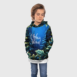 Толстовка-худи детская С новым годом - елочные ветки, цвет: 3D-белый — фото 2