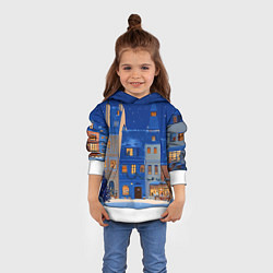 Толстовка-худи детская Синяя новогодняя елочка во дворе, цвет: 3D-белый — фото 2