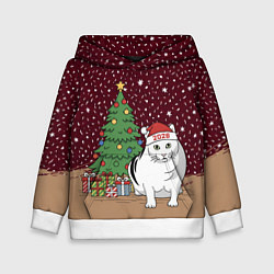 Толстовка-худи детская Кот Бендер и ёлка, цвет: 3D-белый