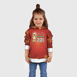 Толстовка-худи детская Новогодняя лошадка 2026 на красном фоне, цвет: 3D-белый — фото 2