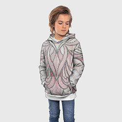 Толстовка-худи детская Нежно розовый орнамент из перьев, цвет: 3D-белый — фото 2