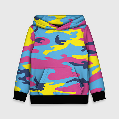 Детская толстовка Камуфляж: голубой/розовый/желтый / 3D-Черный – фото 1