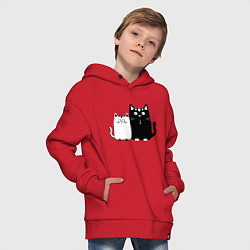 Толстовка оверсайз детская Удивленные коты, цвет: красный — фото 2