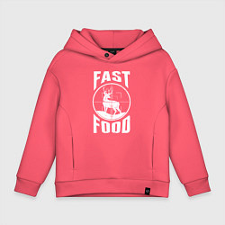 Толстовка оверсайз детская FAST FOOD олень в прицеле, цвет: коралловый