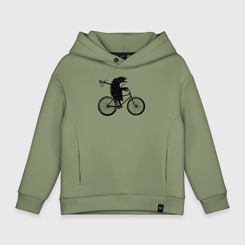 Детское худи оверсайз Ежик на велосипеде / Авокадо – фото 1