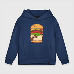 Толстовка оверсайз детская Мопс-бургер, цвет: тёмно-синий