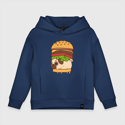 Детское худи оверсайз Мопс-бургер / Тёмно-синий – фото 1