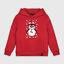 Толстовка оверсайз детская Пингвин в снегу, цвет: красный
