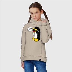 Толстовка оверсайз детская Пингвин: Linux, цвет: миндальный — фото 2