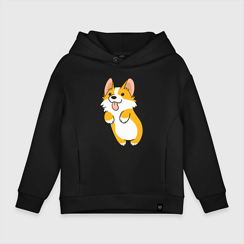 Детское худи оверсайз Корги лапочка / Черный – фото 1