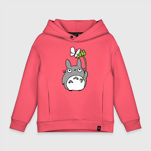 Детское худи оверсайз Totoro и бабочка / Коралловый – фото 1