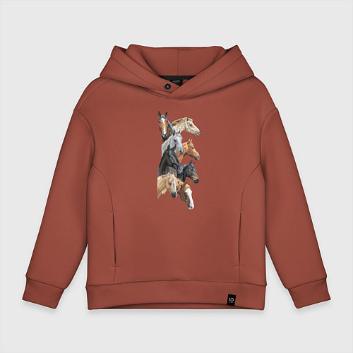 Детское худи оверсайз Лошади / Кирпичный – фото 1
