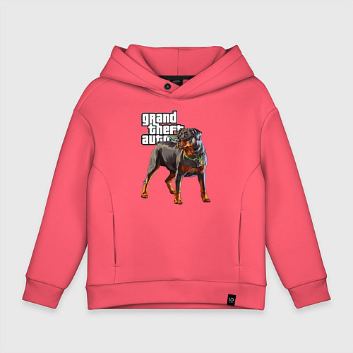Детское худи оверсайз ЧОП - ротвейлер из GTA 5 / Коралловый – фото 1