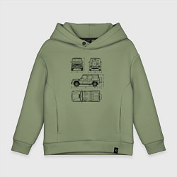Толстовка оверсайз детская MERCEDES-BENZ G-CLASS СХЕМА, цвет: авокадо