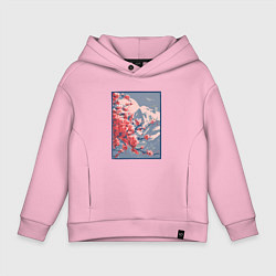 Толстовка оверсайз детская Цветение Сакуры на фоне Фудзи, цвет: светло-розовый