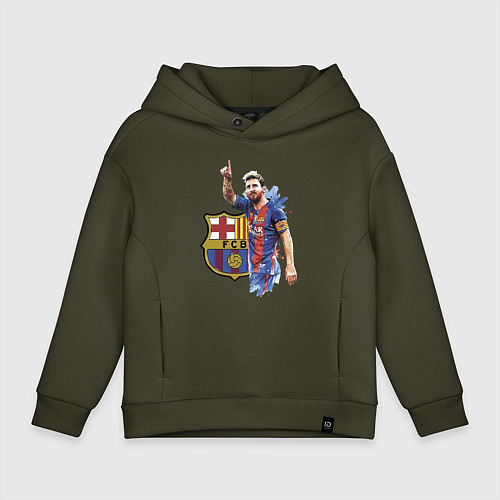 Детское худи оверсайз Lionel Messi Barcelona Argentina! / Хаки – фото 1