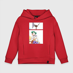 Толстовка оверсайз детская Дневник поездки в Иокогаму, цвет: красный