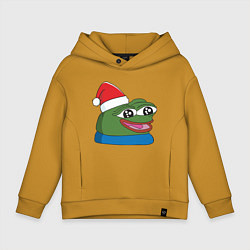 Толстовка оверсайз детская Pepe, pepe happy, Пепе хеппи, pepe happy new year, цвет: горчичный