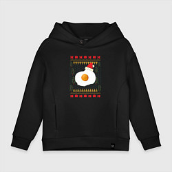 Толстовка оверсайз детская Рождественский свитер Кот-яичница, цвет: черный