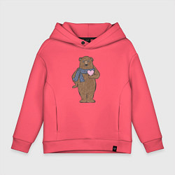 Толстовка оверсайз детская Медвежий романтик, цвет: коралловый