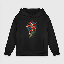 Толстовка оверсайз детская Santa on a skateboard, цвет: черный