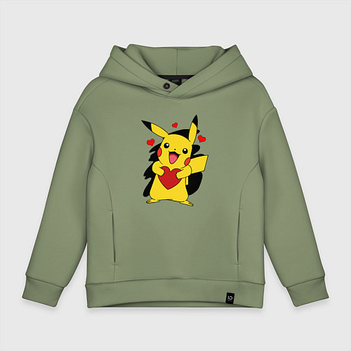 Детское худи оверсайз ПИКАЧУ И СЕРДЕЧКО POKENON PIKACHU LOVE / Авокадо – фото 1