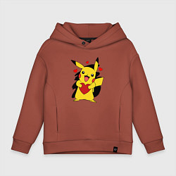 Толстовка оверсайз детская ПИКАЧУ И СЕРДЕЧКО POKENON PIKACHU LOVE, цвет: кирпичный