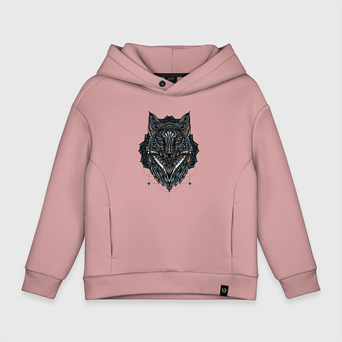 Детское худи оверсайз ЭТНИЧЕСКАЯ ЛИСА, АБСТРАКЦИЯ / Пыльно-розовый – фото 1