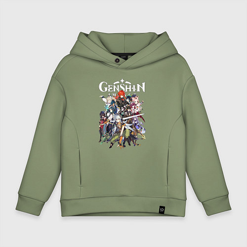 Детское худи оверсайз ПЕРСОНАЖИ GENSHIN IMPACT ЛОГО / Авокадо – фото 1