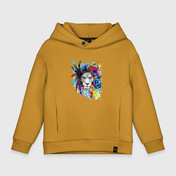 Толстовка оверсайз детская Лев в цветах и перьях, цвет: горчичный