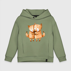 Толстовка оверсайз детская ПАРА ВЛЮБЛЕННЫХ ЛИСИЧЕК, цвет: авокадо
