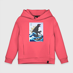 Толстовка оверсайз детская Godzilla in The Waves Eastern, цвет: коралловый