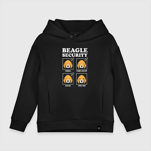 Детское худи оверсайз Бигль - Охрана / Черный – фото 1