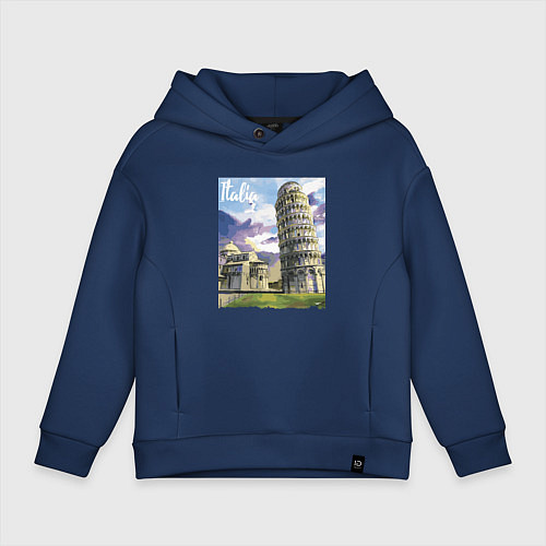 Детское худи оверсайз Италия Пизанская башня / Тёмно-синий – фото 1