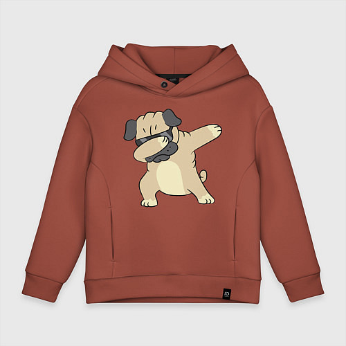 Детское худи оверсайз Дэббинг мопс в чёрных очках - Dabbing dog / Кирпичный – фото 1
