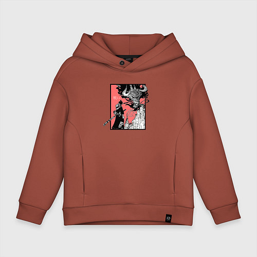 Детское худи оверсайз Луффи против Кайдо One Piece / Кирпичный – фото 1