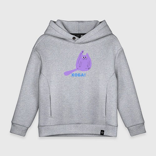 Детское худи оверсайз Кот с поднятой лапой Хоба / Меланж – фото 1