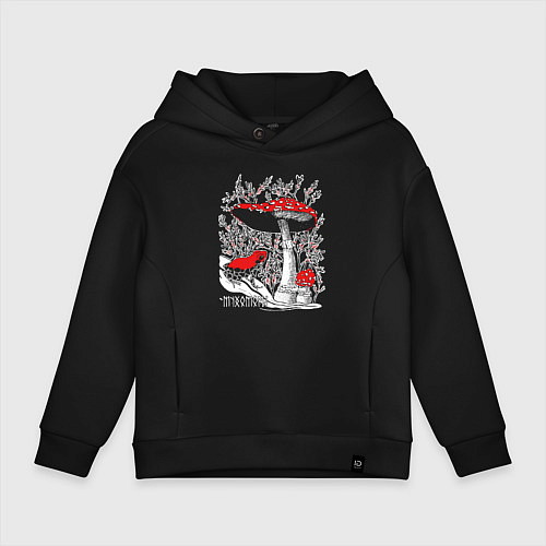 Детское худи оверсайз Мухоморы и томатный узкорот / Черный – фото 1